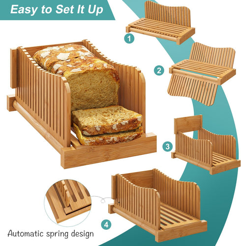 3 Bamboo Bread Slicer, Adjustable Bread Slicer Guide with Thickness Size, Foldable Compact Chopping Cutting Board