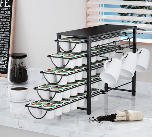 HFHOME Coffee Pod Holder for Counter, Compatible with K-Cups, 70 Capacity Pods Organizer (Black)