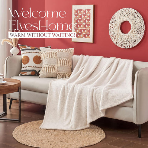 Ailemei Direct Knit Throw Blanket for Bed, Cozy Knitted Throw for Sofa, Office Chair, Fuzzy Couch Decor, Sand