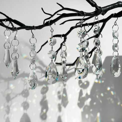 24pcs 38mm+15mm Crystal Sun Catcher, Hanging Clear Teardrops Crystals Chandelier Parts Prisms Pendants with Hook
