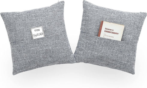 Super Soft Decorative Solid Color Square Cushion Cover with Pocket, Handmade Pillowcase, 2 Packs, 18 x 18 Inches (Dark