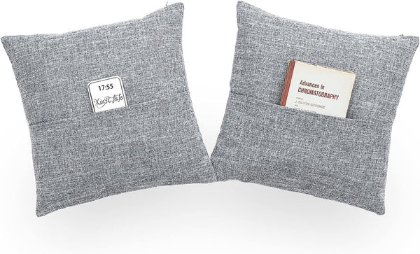 Super Soft Decorative Solid Color Square Cushion Cover with Pocket, Handmade Pillowcase, 2 Packs, 18 x 18 Inches (Dark