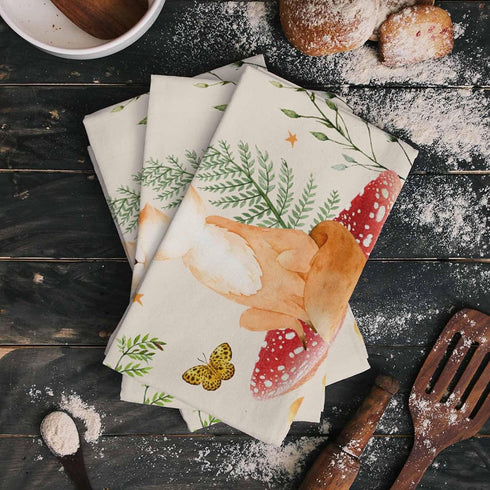 Mushroom Fox Kitchen Towels,Absorbent Microfiber Kitchen Dish Hand Tea Bath Towel,Quick Dry Cleaning Cloth Dishclothes Decorative Sets, Eucalyptus Botanical Flower Leaves Herbs (2-PC, 18x28)