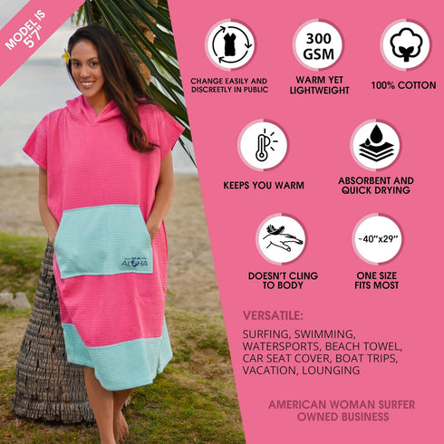 Sea Aloha 100% Surf Poncho for Women - Hooded Towel for Adults - Cotton Beach Changing Cover-Up for Surf, Beach, Pool