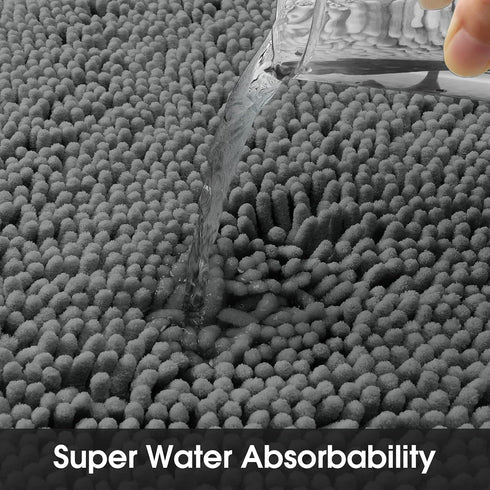 HOMEIDEAS Bathroom Rug Runner Grey, Ultra Soft Non-Slip Long Bath Rug, Thick Chenille Plush Machine Washable