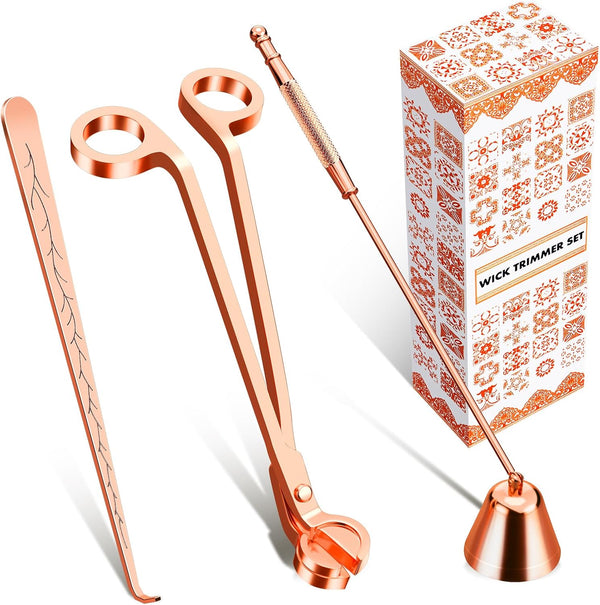 Calary 3 in 1 Candle Care Kit, Wick Trimmer, Snuffer & Dipper Set in Rose Gold