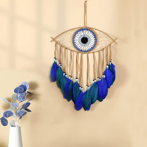 Holmgren Evil Eye Dream Catchers - Handmade Blue Dreamcatcher for Wall Art Decor, Good Luck Charm for Home Office