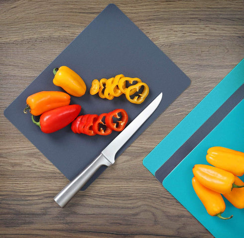 Dexas Heavy Duty Cutting Board Grippmat, Flexible Kitchen Boards, Set of 8, Non-Slip Plastic Cutting Mats, Gray and