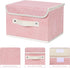 ANMINY Fabric Storage Bin with Lid, Rose Print Storage Box with PU Leather Handles, Washable PP Plastic, Pink, Small