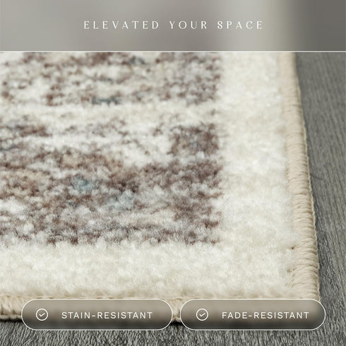 Maples Rugs Farmhouse Tapestry Area Rugs, Washable Non Slip Indoor Carpet, 1'8 x 2'10, Taupe/Grey, Made in USA