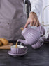 8 OZ Set, 17-Pieces (FD-TW17PC Set, Jusalpha Fine China Purple Coffee Cup/Teacup, Saucer, Spoons, Teapot and Creamer