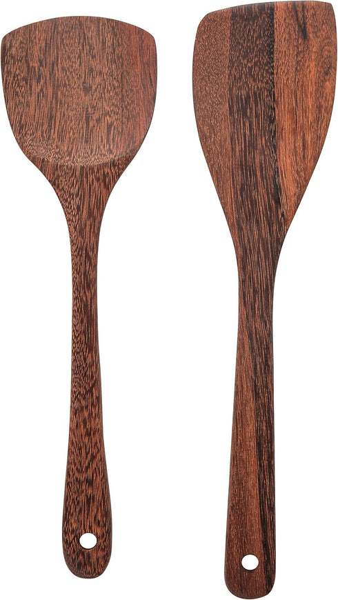 Wooden Spatulas - Eco-Friendly, Durable & Ergonomic Kitchen Utensils, Non-Scratch Cooking Tools Set of 2 (12.8” & 12”)