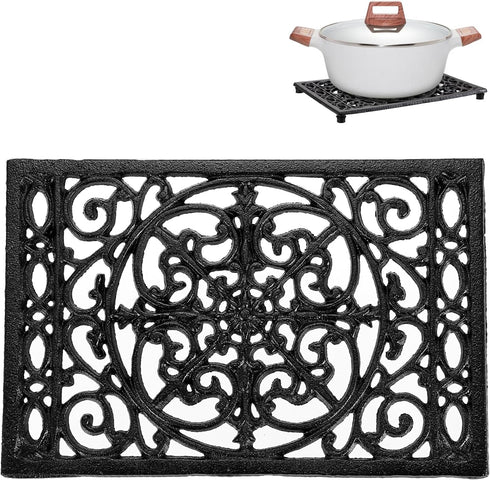 Sumnacon Rectangle Cast Iron Trivet, Heat Resistant Holder for Hot Dish, Rustic Kitchen Dining Table Countertop
