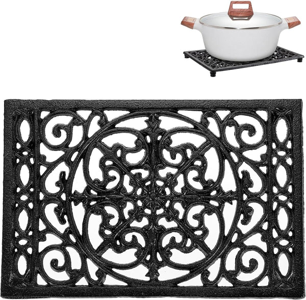 Sumnacon Rectangle Cast Iron Trivet, Heat Resistant Holder for Hot Dish, Rustic Kitchen Dining Table Countertop