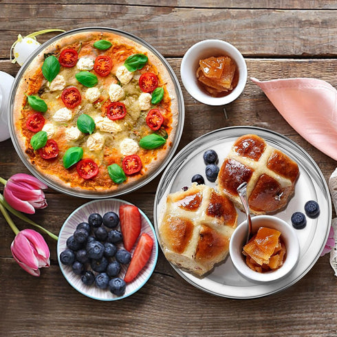P&P CHEF 10 Inch Stainless Steel Pizza Pan, 2 Pieces Pizza Baking Pans, Round Pizza Plates, Oven & Dishwasher Safe,