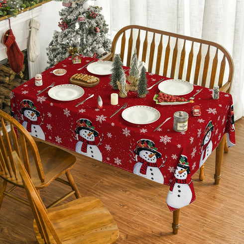 6084 Inch, Horaldaily Christmas Tablecloth Snowman Red Washable Table Cover for Party Picnic Dinner Decor