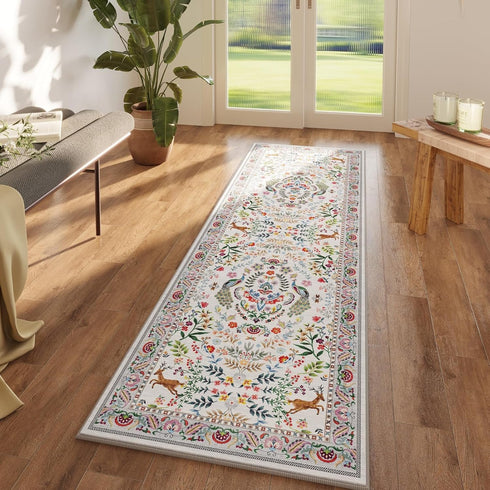 2'6''x8' Rugcomf Runner Rug Washable Kitchen Runner Runner Rug for Entryway Indoor Floral Non-Slip Soft Carpet Runner