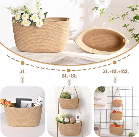 4 Hanging Storage Baskets, Over the Door Basket, Cotton Wall Baskets Storage, Hanging Door Basket with Hooks