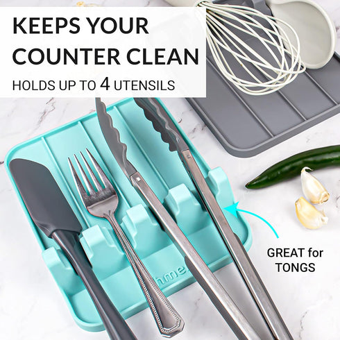 Silicone Spoon Rest for Multiple Utensils, Heat Resistant Utensil Rest with Drip Pad, BPA-free Spoon Rest for Kitchen Counter(Turquoise)