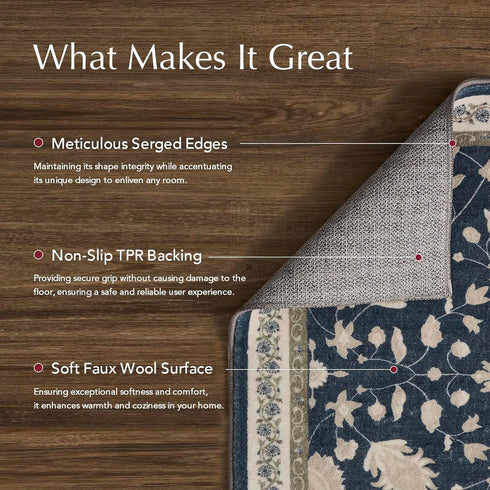 EVERGRACE 2x3 Area Rugs for Entryway, Boho Floral Faux Wool Indoor Outdoor Small Washable Rugs for Home Decor
