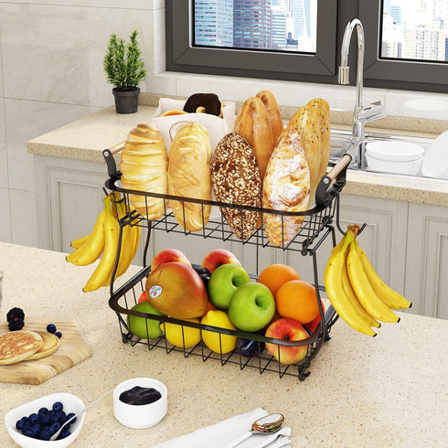 2 2 Countertop Counter ANTOPY Tier Fruit Basket with Banana Hangers, Fruit Vegetable Basket Bowl for Kitchen Metal Wire