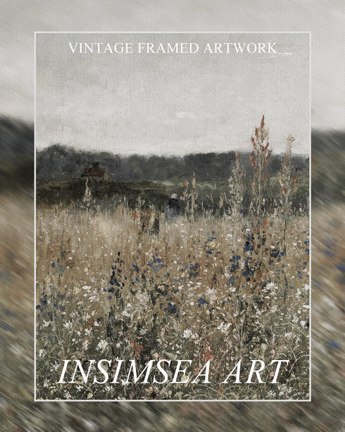 InSimSea Golden Framed Vintage Canvas Wall Art - 12x16in Wildflower Field Rustic Floral Landscape Print