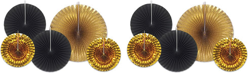 Beistle 10 Piece Black & Gold Decorative Fans for New Year’s Eve, Awards Night, Birthday Party Supplies