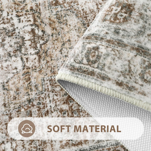 Boho Distressed Khaki Bathroom Rugs, Comfy Velvet Non-Slip Washable Bath Mat, Vintage Oriental Toilet Rug 18x26 inch