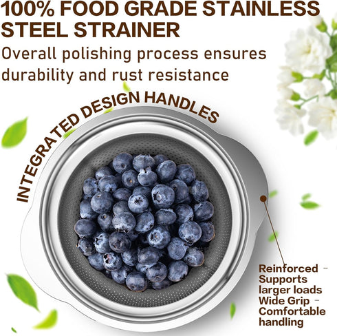 3 Colanders(2QT, 3QT, 5QT), Stainless Steel Colander for Kitchen, Stainless Steel Strainer, Pasta Strainer