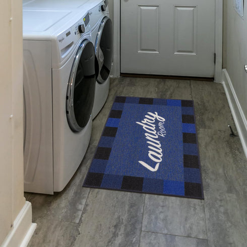 Ottomanson 26" x 35" Laundry Room Rug - Non-Slip Mat for Laundry & Mudroom - Durable and Easy to Clean (Navy)