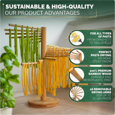 Purewood 100% Premium Collapsible Pasta Drying Rack, Wooden Noodle Dryer Stand for Fresh Pasta, Pasta Maker Accessory