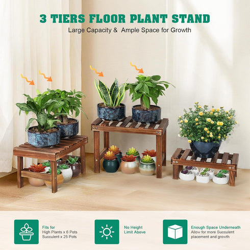 3 Tiered Small Plant Stands Shelf Indoor Outdoor,Wood Flower Pot Stand Holders Rack,Freestanding Corner Ladder Shelves
