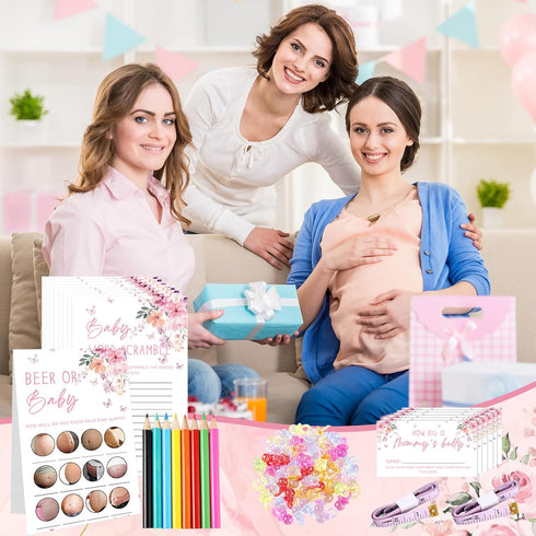 Honoson 279 Set 50 8 Mommy Mommys Pcs Pink Floral Baby Shower Games for Guest, Games Include Baby Shower, Guess