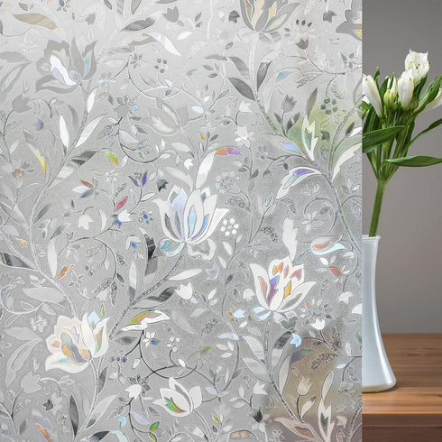 rabbitgoo Decorative Stained Glass Window Film, Sun Blocking Window Clings, Renter-Friendly Static Cling, Rainbow Tulip