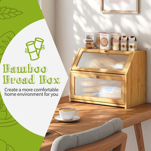 Countertop,Double Counter,Bamboo BMOSU Large Bread Box for Kitchen Layer Bread Box for Kitchen Wood Bread box Capacity