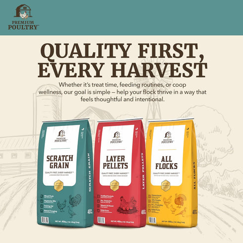 40 Scratch Grain for Adult Chickens, Ducks, and Turkeys, Vegetarian Mix of Three Grains, Training Aid & Natural