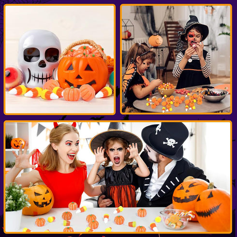 Halloween Resin Charms - 80Pcs Fake Pumpkin Candy Corn Mini Ornaments for DIY Craft Making Decorations