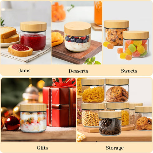 12 Pack 10oz TBWIND Glass Jars with Bamboo Lids, Spoons, Airtight Overnight Oats Containers, Salad & Yogurt Storage