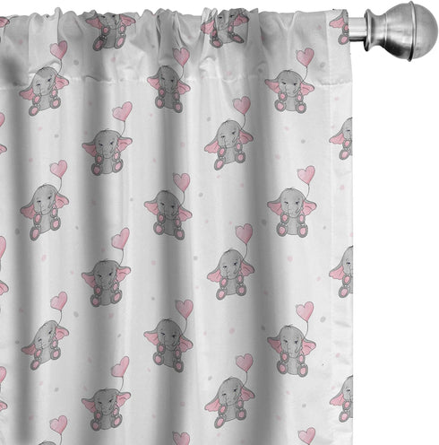 Ambesonne Animal Cartoon Curtains, 2 Panel Set for Living Room Bedroom, Heart Shaped Pink Balloons Design, 28" x 63",