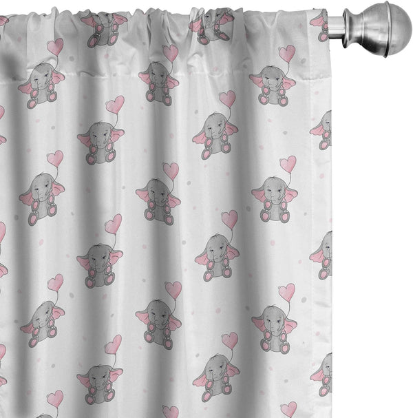 Ambesonne Animal Cartoon Curtains, 2 Panel Set for Living Room Bedroom, Heart Shaped Pink Balloons Design, 28" x 63",
