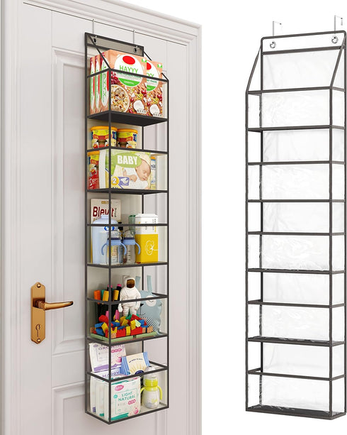 Fixwal Over The Door Hanging Pantry Organizer, 5-Shelf Room Organizer with Clear Plastic Pockets, Large Capacity for