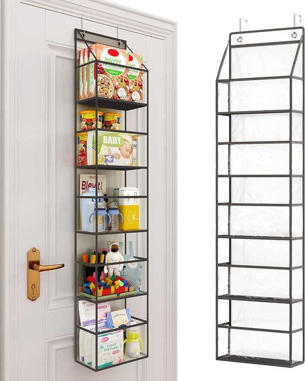 Fixwal Over The Door Hanging Pantry Organizer, 5-Shelf Room Organizer with Clear Plastic Pockets, Large Capacity for