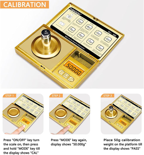 THINKSCALE 50g/0.001g Digital Milligram Scale, Gold Mg Scale with Calibration Weight for Reloading and Powder Medicine