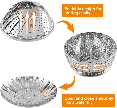 Stainless Steel Steamer Basket - Expandable Vegetable Steam Baskets for Various Size Pots (5.5" to 9.3")