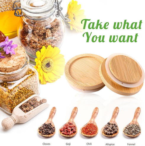 Set Fit(12 Pack) Yogurt Jar Lids Bamboo Wood with Silicone Sealing Rings Storage Canning Jar Bamboo Wide Mouth Oui Lids