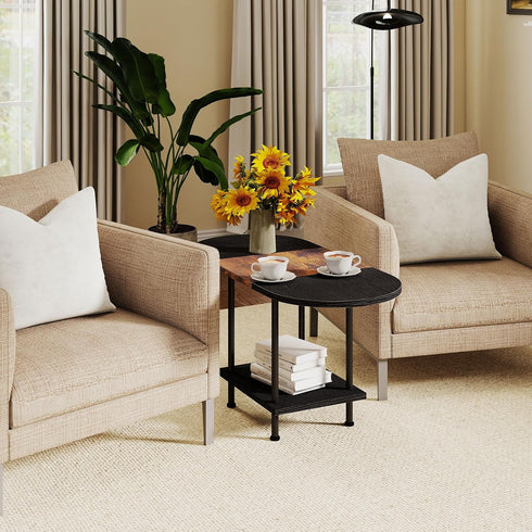 2-Tier Coffee Tables, Modern Center Table with Storage Shelf, Table for Living Room, Modern Two-Tone Design (Mixed