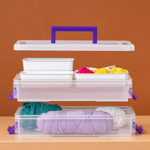 IRIS USA Plastic Storage Bins - 9.4 Qt. Craft Organizers with Removable Tray, Handle for Art Supply Storage