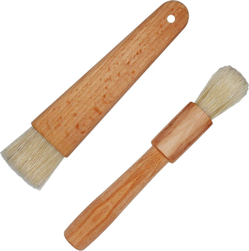 2 Sets Pastry Brushes with Natural Bristles and Wooden Handle for Basting, Spreading Butter, Oil, Barbecue, Baking