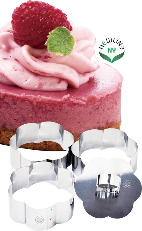 NEWLINE NY Stainless Steel Dessert Rings, 4 Pcs, Flower Shape Molded Appetizers, Salads, Pastries