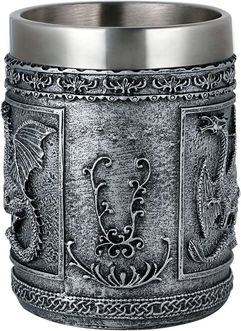 Medieval Roaring Dragon Mug - Dungeons and Dragons Beer Stein Tankard, 15.8oz Stainless Coffee Mug for GOT Lovers